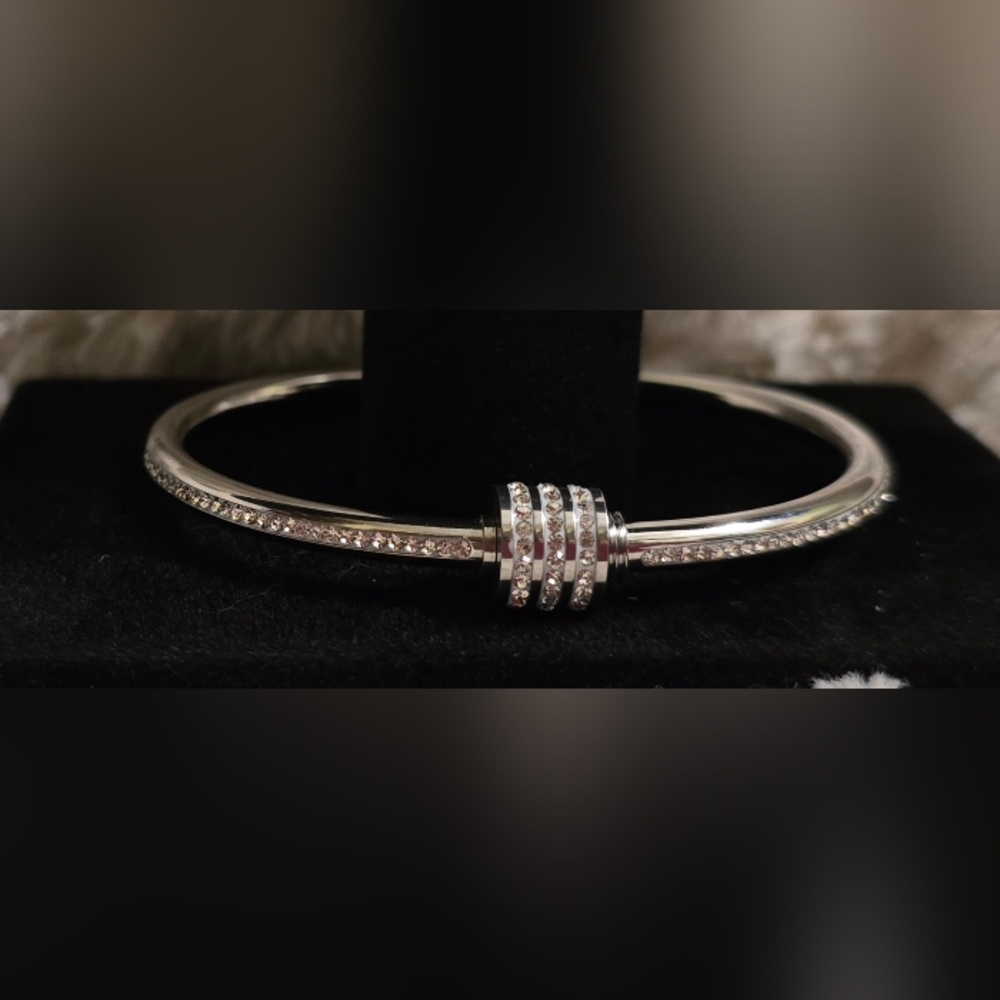 Stainless Steel White Gold Overlay Crystal Bracelet 7.5" NWT